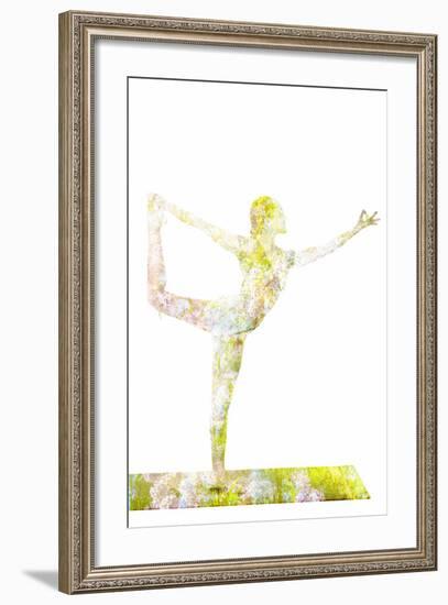 Nature Harmony Healthy Lifestyle Concept - Double Exposure Image of Woman Doing Yoga Asana Lord Of-f9photos-Framed Photographic Print