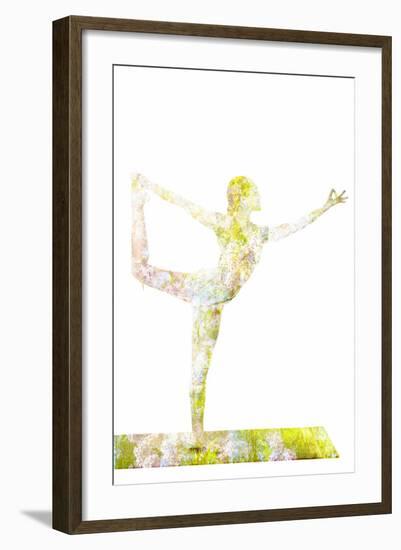 Nature Harmony Healthy Lifestyle Concept - Double Exposure Image of Woman Doing Yoga Asana Lord Of-f9photos-Framed Photographic Print