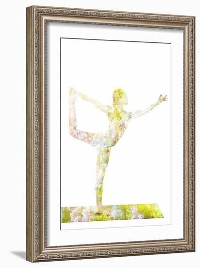 Nature Harmony Healthy Lifestyle Concept - Double Exposure Image of Woman Doing Yoga Asana Lord Of-f9photos-Framed Photographic Print