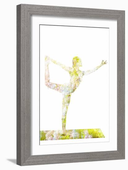 Nature Harmony Healthy Lifestyle Concept - Double Exposure Image of Woman Doing Yoga Asana Lord Of-f9photos-Framed Photographic Print