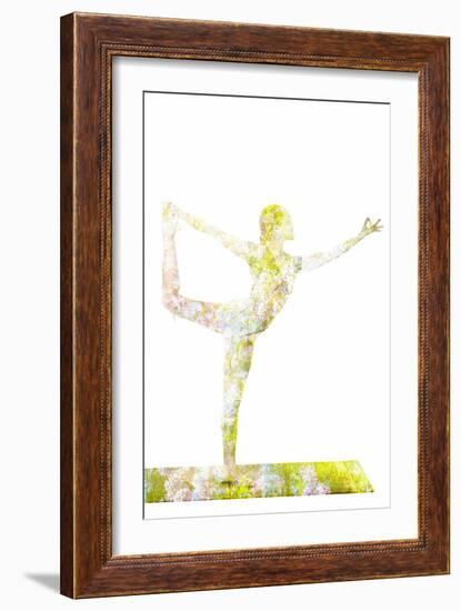 Nature Harmony Healthy Lifestyle Concept - Double Exposure Image of Woman Doing Yoga Asana Lord Of-f9photos-Framed Photographic Print