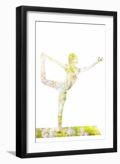 Nature Harmony Healthy Lifestyle Concept - Double Exposure Image of Woman Doing Yoga Asana Lord Of-f9photos-Framed Photographic Print