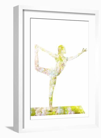 Nature Harmony Healthy Lifestyle Concept - Double Exposure Image of Woman Doing Yoga Asana Lord Of-f9photos-Framed Photographic Print