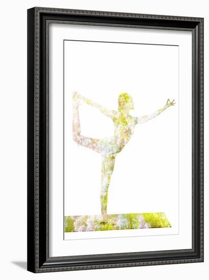 Nature Harmony Healthy Lifestyle Concept - Double Exposure Image of Woman Doing Yoga Asana Lord Of-f9photos-Framed Photographic Print