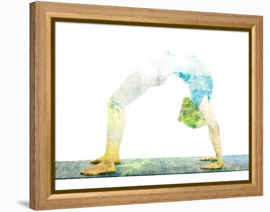 Nature Harmony Healthy Lifestyle Concept - Double Exposure Image of Woman Doing Yoga Asana Upward B-f9photos-Framed Premier Image Canvas