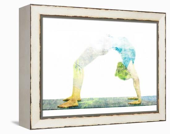 Nature Harmony Healthy Lifestyle Concept - Double Exposure Image of Woman Doing Yoga Asana Upward B-f9photos-Framed Premier Image Canvas