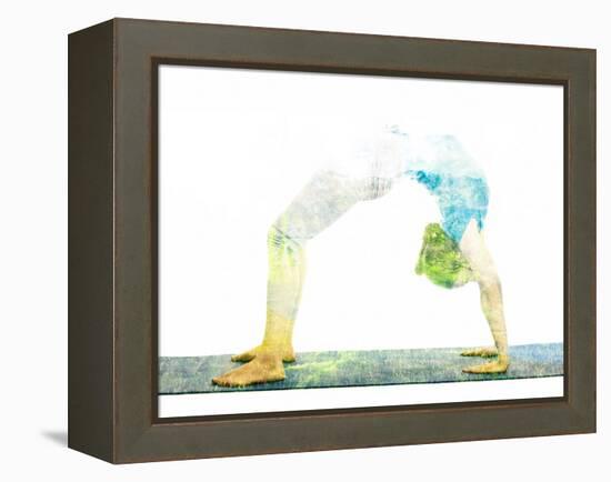 Nature Harmony Healthy Lifestyle Concept - Double Exposure Image of Woman Doing Yoga Asana Upward B-f9photos-Framed Premier Image Canvas