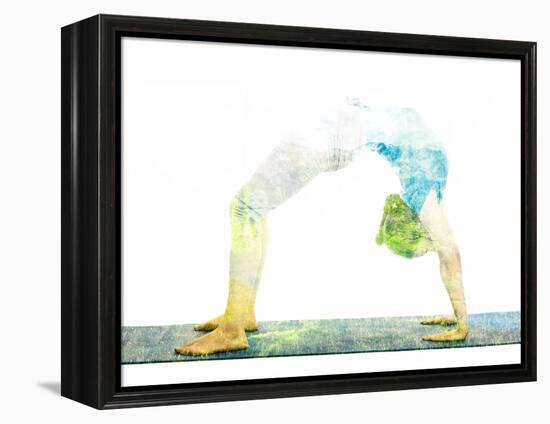 Nature Harmony Healthy Lifestyle Concept - Double Exposure Image of Woman Doing Yoga Asana Upward B-f9photos-Framed Premier Image Canvas