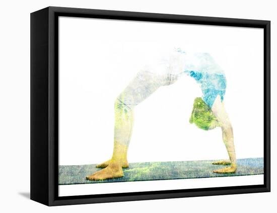 Nature Harmony Healthy Lifestyle Concept - Double Exposure Image of Woman Doing Yoga Asana Upward B-f9photos-Framed Premier Image Canvas