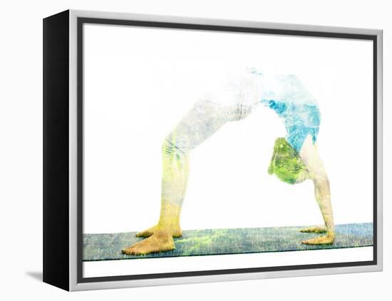 Nature Harmony Healthy Lifestyle Concept - Double Exposure Image of Woman Doing Yoga Asana Upward B-f9photos-Framed Premier Image Canvas