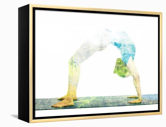 Nature Harmony Healthy Lifestyle Concept - Double Exposure Image of Woman Doing Yoga Asana Upward B-f9photos-Framed Premier Image Canvas