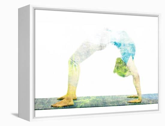 Nature Harmony Healthy Lifestyle Concept - Double Exposure Image of Woman Doing Yoga Asana Upward B-f9photos-Framed Premier Image Canvas