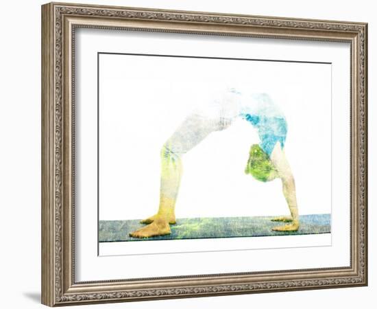 Nature Harmony Healthy Lifestyle Concept - Double Exposure Image of Woman Doing Yoga Asana Upward B-f9photos-Framed Photographic Print