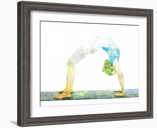 Nature Harmony Healthy Lifestyle Concept - Double Exposure Image of Woman Doing Yoga Asana Upward B-f9photos-Framed Photographic Print