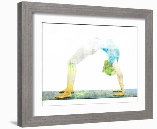 Nature Harmony Healthy Lifestyle Concept - Double Exposure Image of Woman Doing Yoga Asana Upward B-f9photos-Framed Photographic Print