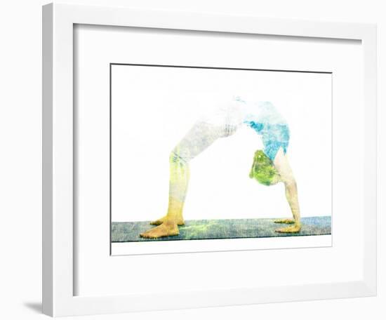 Nature Harmony Healthy Lifestyle Concept - Double Exposure Image of Woman Doing Yoga Asana Upward B-f9photos-Framed Photographic Print