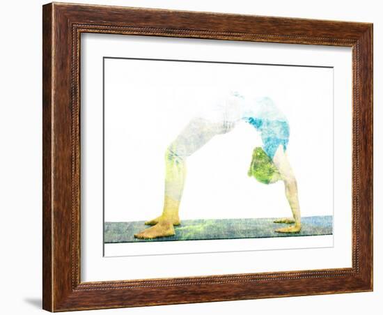 Nature Harmony Healthy Lifestyle Concept - Double Exposure Image of Woman Doing Yoga Asana Upward B-f9photos-Framed Photographic Print