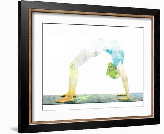 Nature Harmony Healthy Lifestyle Concept - Double Exposure Image of Woman Doing Yoga Asana Upward B-f9photos-Framed Photographic Print