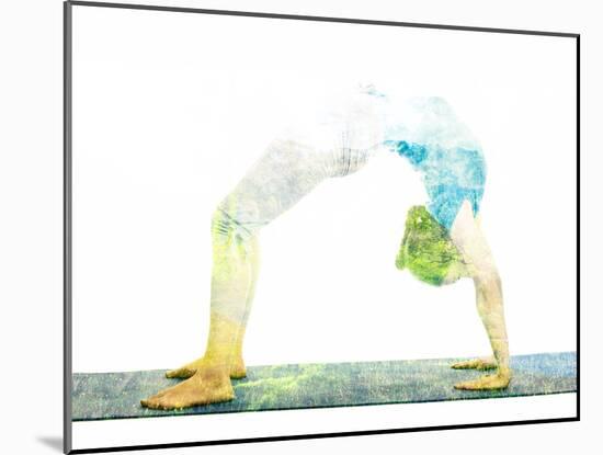 Nature Harmony Healthy Lifestyle Concept - Double Exposure Image of Woman Doing Yoga Asana Upward B-f9photos-Mounted Photographic Print