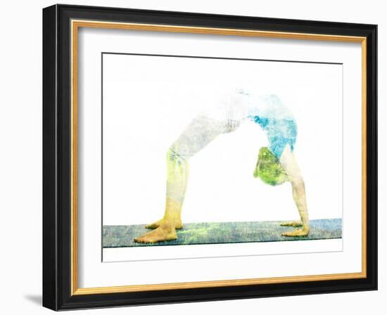 Nature Harmony Healthy Lifestyle Concept - Double Exposure Image of Woman Doing Yoga Asana Upward B-f9photos-Framed Photographic Print