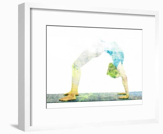 Nature Harmony Healthy Lifestyle Concept - Double Exposure Image of Woman Doing Yoga Asana Upward B-f9photos-Framed Photographic Print