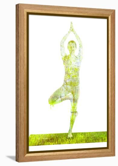 Nature Harmony Healthy Lifestyle Concept - Double Exposure Image of Woman Doing Yoga Tree Pose Asan-f9photos-Framed Premier Image Canvas