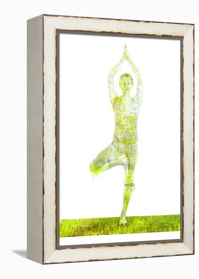 Nature Harmony Healthy Lifestyle Concept - Double Exposure Image of Woman Doing Yoga Tree Pose Asan-f9photos-Framed Premier Image Canvas