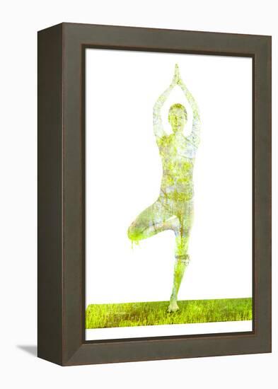 Nature Harmony Healthy Lifestyle Concept - Double Exposure Image of Woman Doing Yoga Tree Pose Asan-f9photos-Framed Premier Image Canvas