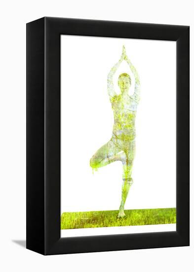 Nature Harmony Healthy Lifestyle Concept - Double Exposure Image of Woman Doing Yoga Tree Pose Asan-f9photos-Framed Premier Image Canvas