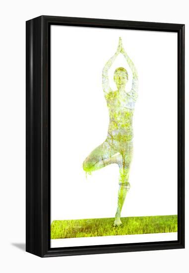Nature Harmony Healthy Lifestyle Concept - Double Exposure Image of Woman Doing Yoga Tree Pose Asan-f9photos-Framed Premier Image Canvas