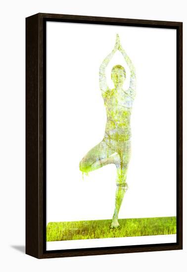 Nature Harmony Healthy Lifestyle Concept - Double Exposure Image of Woman Doing Yoga Tree Pose Asan-f9photos-Framed Premier Image Canvas