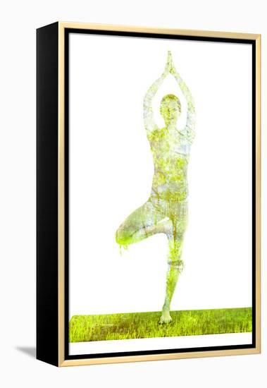 Nature Harmony Healthy Lifestyle Concept - Double Exposure Image of Woman Doing Yoga Tree Pose Asan-f9photos-Framed Premier Image Canvas