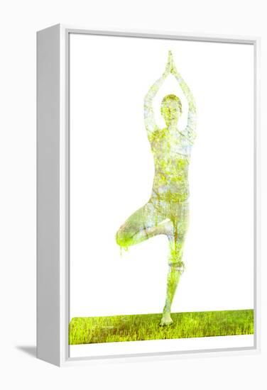 Nature Harmony Healthy Lifestyle Concept - Double Exposure Image of Woman Doing Yoga Tree Pose Asan-f9photos-Framed Premier Image Canvas