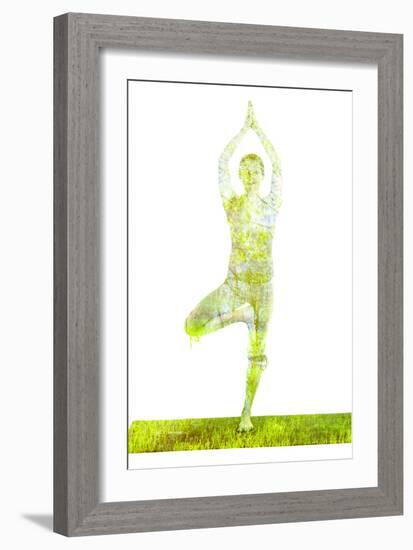 Nature Harmony Healthy Lifestyle Concept - Double Exposure Image of Woman Doing Yoga Tree Pose Asan-f9photos-Framed Photographic Print