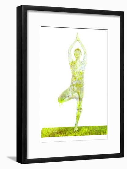 Nature Harmony Healthy Lifestyle Concept - Double Exposure Image of Woman Doing Yoga Tree Pose Asan-f9photos-Framed Photographic Print