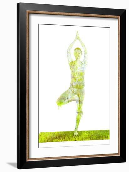 Nature Harmony Healthy Lifestyle Concept - Double Exposure Image of Woman Doing Yoga Tree Pose Asan-f9photos-Framed Photographic Print