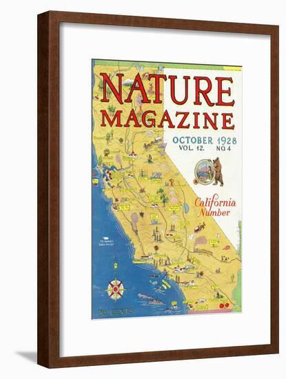Nature Magazine - Detailed Map of California State with Scenic Spots to Visit, c.1928-Lantern Press-Framed Art Print