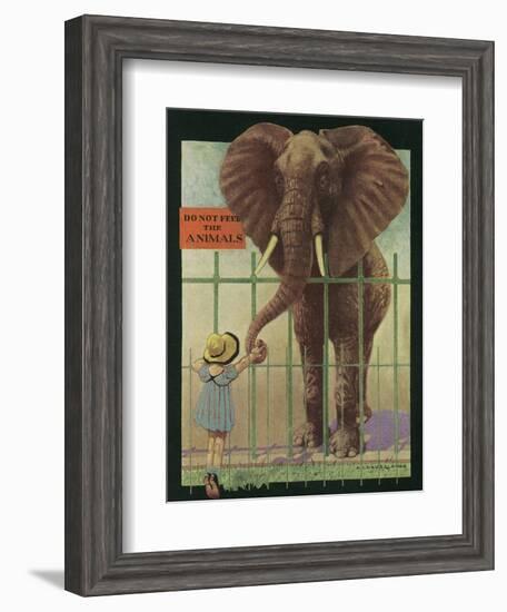 Nature Magazine - Little Girl Feeding Elephant, Do Not Feed Animals Sign, c.1932-Lantern Press-Framed Art Print