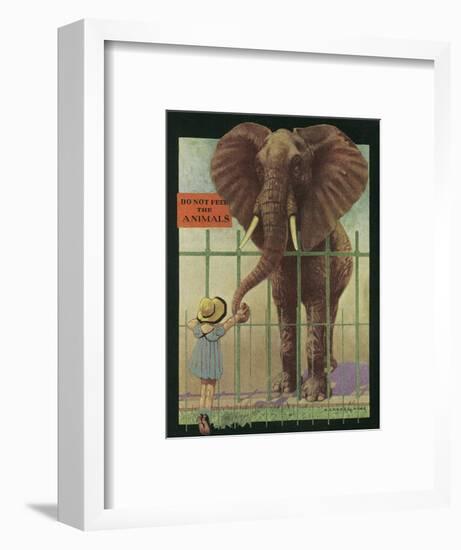 Nature Magazine - Little Girl Feeding Elephant, Do Not Feed Animals Sign, c.1932-Lantern Press-Framed Art Print