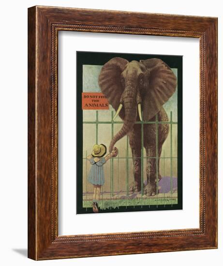 Nature Magazine - Little Girl Feeding Elephant, Do Not Feed Animals Sign, c.1932-Lantern Press-Framed Art Print