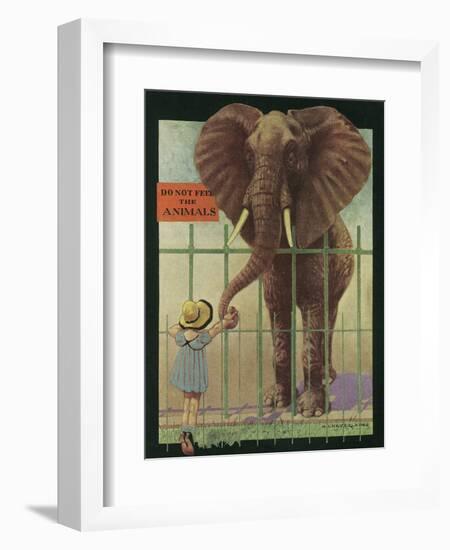 Nature Magazine - Little Girl Feeding Elephant, Do Not Feed Animals Sign, c.1932-Lantern Press-Framed Art Print