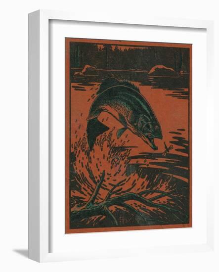 Nature Magazine - View of a Bass Jumping Out of Water to Eat a Dragonfly, c.1952-Lantern Press-Framed Art Print