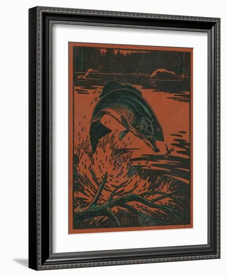 Nature Magazine - View of a Bass Jumping Out of Water to Eat a Dragonfly, c.1952-Lantern Press-Framed Art Print