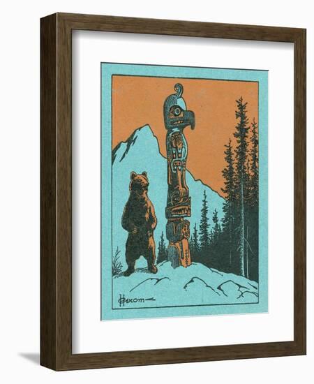 Nature Magazine - View of a Bear by a Totem Pole, c.1953-Lantern Press-Framed Art Print