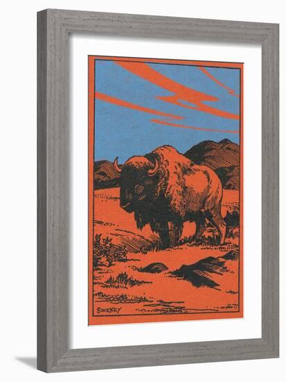 Nature Magazine - View of a Bison on the Prairie, c.1951-Lantern Press-Framed Art Print