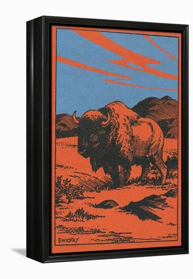 Nature Magazine - View of a Bison on the Prairie, c.1951-Lantern Press-Framed Stretched Canvas