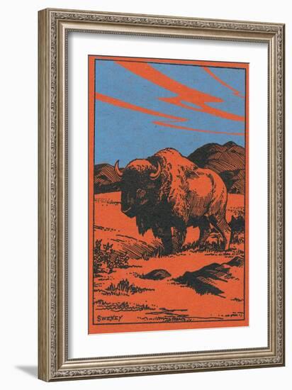 Nature Magazine - View of a Bison on the Prairie, c.1951-Lantern Press-Framed Premium Giclee Print