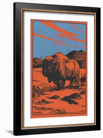 Nature Magazine - View of a Bison on the Prairie, c.1951-Lantern Press-Framed Premium Giclee Print