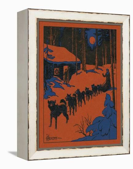 Nature Magazine - View of a Dog Sled and Team, Couple with Cabin in a Snowy Winter Scene, c.1952-Lantern Press-Framed Stretched Canvas