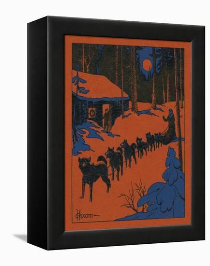 Nature Magazine - View of a Dog Sled and Team, Couple with Cabin in a Snowy Winter Scene, c.1952-Lantern Press-Framed Stretched Canvas